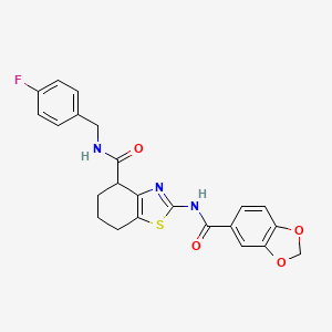 molecular formula C23H20FN3O4S B2802383 2-(benzo[d][1,3]dioxole-5-carboxamido)-N-(4-fluorobenzyl)-4,5,6,7-tetrahydrobenzo[d]thiazole-4-carboxamide CAS No. 955736-24-0