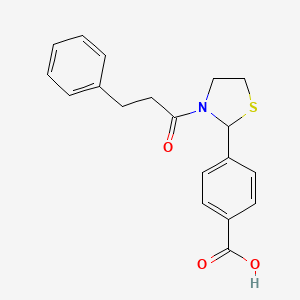 molecular formula C19H19NO3S B2802394 4-(3-(3-Phenylpropanoyl)thiazolidin-2-yl)benzoic acid CAS No. 1706438-05-2