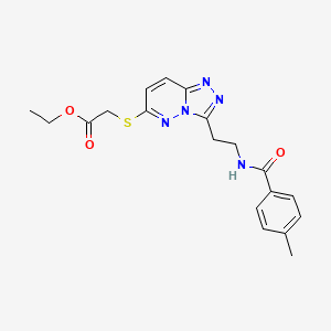 molecular formula C19H21N5O3S B2802398 Ethyl 2-((3-(2-(4-methylbenzamido)ethyl)-[1,2,4]triazolo[4,3-b]pyridazin-6-yl)thio)acetate CAS No. 872995-35-2