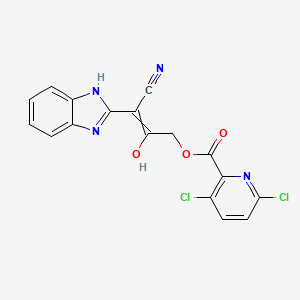 molecular formula C17H10Cl2N4O3 B2802425 3-氰基-3-(2,3-二氢-1H-1,3-苯并噻唑-2-基亚甲基)-2-氧代丙基-3,6-二氯吡啶-2-甲酸酯 CAS No. 721898-00-6