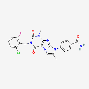 molecular formula C23H18ClFN6O3 B2802433 4-[2-[(2-Chloro-6-fluorophenyl)methyl]-4,7-dimethyl-1,3-dioxopurino[7,8-a]imidazol-6-yl]benzamide CAS No. 1356542-86-3