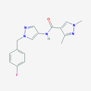 molecular formula C16H16FN5O B280244 N-[1-(4-fluorobenzyl)-1H-pyrazol-4-yl]-1,3-dimethyl-1H-pyrazole-4-carboxamide 