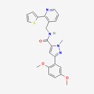molecular formula C23H22N4O3S B2802502 3-(2,5-dimethoxyphenyl)-1-methyl-N-((2-(thiophen-2-yl)pyridin-3-yl)methyl)-1H-pyrazole-5-carboxamide CAS No. 2034398-82-6