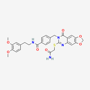 molecular formula C29H28N4O7S B2802541 4-((6-((2-氨基-2-氧代乙基)硫)-8-氧代-[1,3]二氧杂吡啶-7(8H)-基)甲基)-N-(3,4-二甲氧基苯乙基)苯甲酰胺 CAS No. 688062-26-2