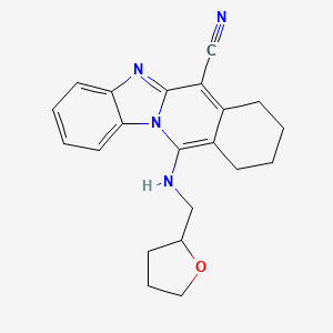 molecular formula C21H22N4O B2802568 11-[(Tetrahydrofuran-2-ylmethyl)amino]-7,8,9,10-tetrahydrobenzimidazo[1,2-b]isoquinoline-6-carbonitrile CAS No. 861124-44-9