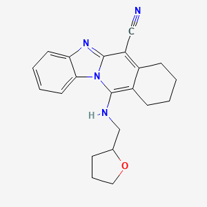 molecular formula C21H22N4O B2802568 9-{[(oxolan-2-yl)methyl]amino}-10,17-diazatetracyclo[8.7.0.0^{3,8}.0^{11,16}]heptadeca-1(17),2,8,11(16),12,14-hexaene-2-carbonitrile CAS No. 861124-44-9