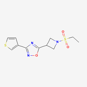 molecular formula C11H13N3O3S2 B2802572 5-(1-(Ethylsulfonyl)azetidin-3-yl)-3-(thiophen-3-yl)-1,2,4-oxadiazole CAS No. 1421533-06-3