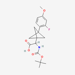 molecular formula C19H24FNO5 B2802577 2-[3-(2-Fluoro-4-methoxyphenyl)-1-bicyclo[1.1.1]pentanyl]-2-[(2-methylpropan-2-yl)oxycarbonylamino]acetic acid CAS No. 2287259-73-6