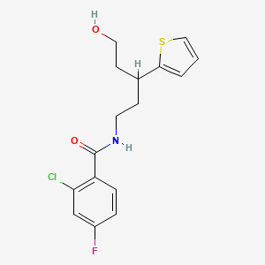 molecular formula C16H17ClFNO2S B2802582 2-chloro-4-fluoro-N-(5-hydroxy-3-(thiophen-2-yl)pentyl)benzamide CAS No. 2034540-40-2