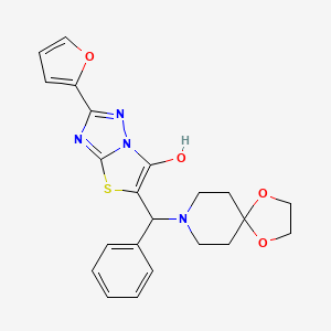 molecular formula C22H22N4O4S B2802583 2-(Furan-2-yl)-5-(phenyl(1,4-dioxa-8-azaspiro[4.5]decan-8-yl)methyl)thiazolo[3,2-b][1,2,4]triazol-6-ol CAS No. 887219-54-7