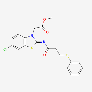 molecular formula C19H17ClN2O3S2 B2802591 (Z)-methyl 2-(6-chloro-2-((3-(phenylthio)propanoyl)imino)benzo[d]thiazol-3(2H)-yl)acetate CAS No. 941872-13-5