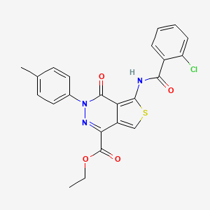 molecular formula C23H18ClN3O4S B2802619 Ethyl 5-[(2-chlorobenzoyl)amino]-3-(4-methylphenyl)-4-oxothieno[3,4-d]pyridazine-1-carboxylate CAS No. 851948-26-0