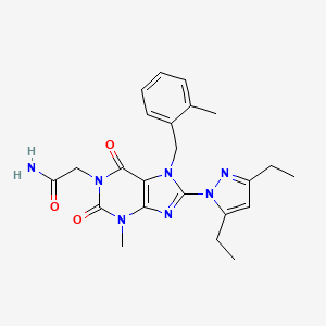 molecular formula C23H27N7O3 B2802623 2-(8-(3,5-diethyl-1H-pyrazol-1-yl)-3-methyl-7-(2-methylbenzyl)-2,6-dioxo-2,3,6,7-tetrahydro-1H-purin-1-yl)acetamide CAS No. 1013773-29-9