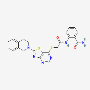 molecular formula C23H20N6O2S2 B2802657 2-(2-((2-(3,4-dihydroisoquinolin-2(1H)-yl)thiazolo[4,5-d]pyrimidin-7-yl)thio)acetamido)benzamide CAS No. 1184990-32-6
