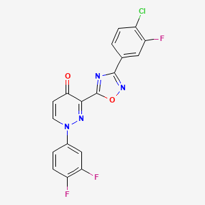molecular formula C18H8ClF3N4O2 B2802685 3-[3-(4-Chloro-3-fluorophenyl)-1,2,4-oxadiazol-5-yl]-1-(3,4-difluorophenyl)pyridazin-4-one CAS No. 1251548-38-5