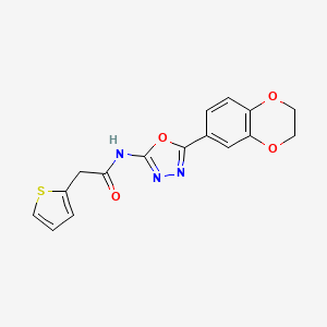 molecular formula C16H13N3O4S B2802709 N-(5-(2,3-dihydrobenzo[b][1,4]dioxin-6-yl)-1,3,4-oxadiazol-2-yl)-2-(thiophen-2-yl)acetamide CAS No. 921863-17-4