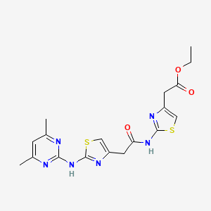 Ethyl 2-(2-(2-(2-((4,6-dimethylpyrimidin-2-yl)amino)thiazol-4-yl)acetamido)thiazol-4-yl)acetate