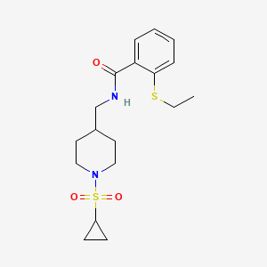 molecular formula C18H26N2O3S2 B2802753 N-((1-(环丙基磺酰)哌啶-4-基甲基)-2-(乙硫基)苯甲酰胺 CAS No. 1235656-32-2