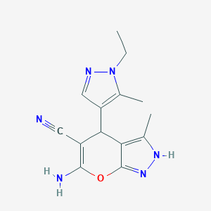 molecular formula C14H16N6O B280276 6-amino-4-(1-ethyl-5-methyl-1H-pyrazol-4-yl)-3-methyl-1,4-dihydropyrano[2,3-c]pyrazole-5-carbonitrile 