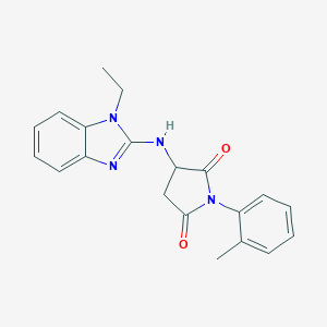 molecular formula C20H20N4O2 B280277 3-[(1-ethyl-1H-benzimidazol-2-yl)amino]-1-(2-methylphenyl)pyrrolidine-2,5-dione 