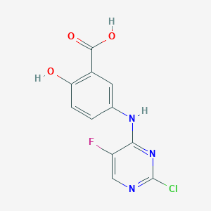 molecular formula C11H7ClFN3O3 B2802783 5-[(2-Chloro-5-fluoropyrimidin-4-yl)amino]-2-hydroxybenzoic acid CAS No. 575474-21-4