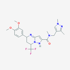 molecular formula C23H27F3N6O3 B280279 5-(3,4-dimethoxyphenyl)-N-[(1,3-dimethylpyrazol-4-yl)methyl]-N-methyl-7-(trifluoromethyl)-1,5,6,7-tetrahydropyrazolo[1,5-a]pyrimidine-2-carboxamide 