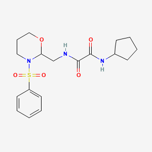 molecular formula C18H25N3O5S B2802794 N-[[3-(benzenesulfonyl)-1,3-oxazinan-2-yl]methyl]-N'-cyclopentyloxamide CAS No. 872880-95-0