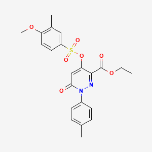 molecular formula C22H22N2O7S B2802804 Ethyl 4-(((4-methoxy-3-methylphenyl)sulfonyl)oxy)-6-oxo-1-(p-tolyl)-1,6-dihydropyridazine-3-carboxylate CAS No. 899727-95-8