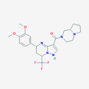 molecular formula C23H28F3N5O3 B280281 3,4,6,7,8,8a-hexahydro-1H-pyrrolo[1,2-a]pyrazin-2-yl-[5-(3,4-dimethoxyphenyl)-7-(trifluoromethyl)-1,5,6,7-tetrahydropyrazolo[1,5-a]pyrimidin-3-yl]methanone 