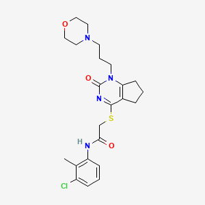 molecular formula C23H29ClN4O3S B2802813 N-(3-氯-2-甲基苯基)-2-((1-(3-吗啉基丙基)-2-氧代-2,5,6,7-四氢-1H-环戊[d]嘧啶-4-基)硫代)乙酰胺 CAS No. 898451-31-5