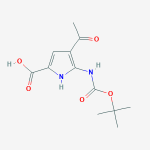 molecular formula C12H16N2O5 B2802819 4-Acetyl-5-[(2-methylpropan-2-yl)oxycarbonylamino]-1H-pyrrole-2-carboxylic acid CAS No. 2248385-79-5
