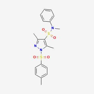 molecular formula C19H21N3O4S2 B2802823 N,3,5-trimethyl-1-(4-methylbenzenesulfonyl)-N-phenyl-1H-pyrazole-4-sulfonamide CAS No. 956270-97-6