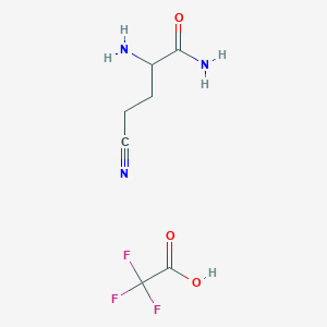 molecular formula C7H10F3N3O3 B2802839 2-Amino-4-cyanobutanamide;2,2,2-trifluoroacetic acid CAS No. 2580178-37-4