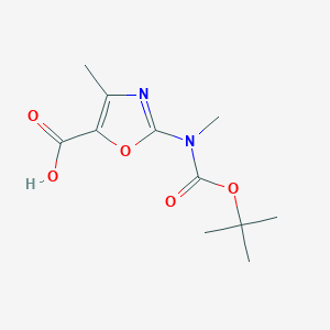 molecular formula C11H16N2O5 B2802845 4-Methyl-2-[methyl-[(2-methylpropan-2-yl)oxycarbonyl]amino]-1,3-oxazole-5-carboxylic acid CAS No. 2248397-28-4