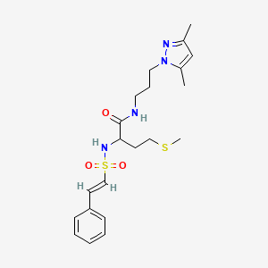 molecular formula C21H30N4O3S2 B2802858 N-[3-(3,5-二甲基吡唑-1-基)丙基]-4-甲基磺酰氧基-2-[(E)-2-苯乙烯基]氨基丁酸酰胺 CAS No. 1192840-16-6