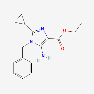 molecular formula C16H19N3O2 B2802872 Ethyl 5-amino-1-benzyl-2-cyclopropylimidazole-4-carboxylate CAS No. 2260933-05-7