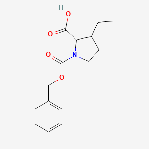 molecular formula C15H19NO4 B2802876 3-Ethyl-1-phenylmethoxycarbonylpyrrolidine-2-carboxylic acid CAS No. 2248266-76-2