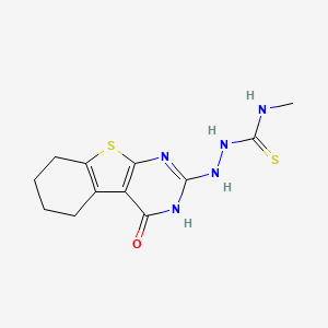 molecular formula C12H15N5OS2 B2802887 N-methyl-2-(4-oxo-3,4,5,6,7,8-hexahydro[1]benzothieno[2,3-d]pyrimidin-2-yl)hydrazinecarbothioamide CAS No. 494825-88-6