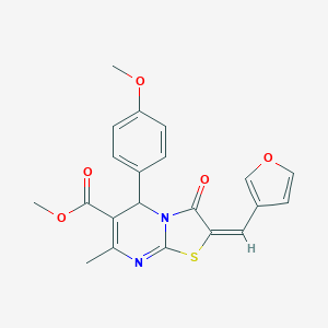 molecular formula C21H18N2O5S B280290 (E)-methyl 2-(furan-3-ylmethylene)-5-(4-methoxyphenyl)-7-methyl-3-oxo-3,5-dihydro-2H-thiazolo[3,2-a]pyrimidine-6-carboxylate 