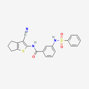 molecular formula C21H17N3O3S2 B2802905 3-苯磺酰胺基-N-{3-氰基-4H,5H,6H-环戊[b]噻吩-2-基}苯甲酰胺 CAS No. 898466-13-2