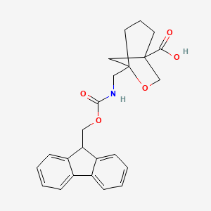 molecular formula C24H25NO5 B2802906 5-[(9H-Fluoren-9-ylmethoxycarbonylamino)methyl]-6-oxabicyclo[3.2.1]octane-1-carboxylic acid CAS No. 2260936-55-6