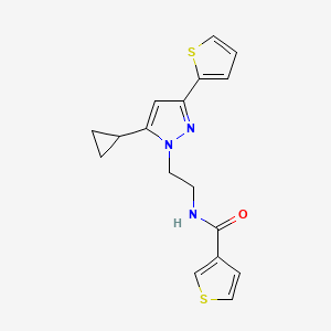 molecular formula C17H17N3OS2 B2802909 N-(2-(5-cyclopropyl-3-(thiophen-2-yl)-1H-pyrazol-1-yl)ethyl)thiophene-3-carboxamide CAS No. 1797671-87-4