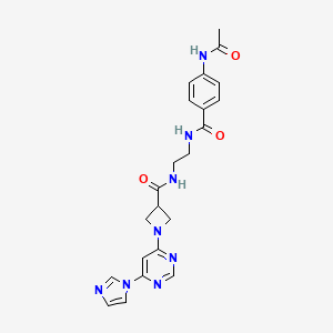 molecular formula C22H24N8O3 B2802918 1-(6-(1H-咪唑-1-基)嘧啶-4-基)-N-(2-(4-乙酰氨基苯甲酰胺)乙基)氮杂环丁烷-3-甲酰胺 CAS No. 2034433-88-8