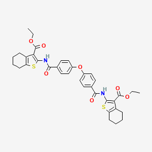 molecular formula C36H36N2O7S2 B2802941 Ethyl 2-[[4-[4-[(3-ethoxycarbonyl-4,5,6,7-tetrahydro-1-benzothiophen-2-yl)carbamoyl]phenoxy]benzoyl]amino]-4,5,6,7-tetrahydro-1-benzothiophene-3-carboxylate CAS No. 392251-35-3