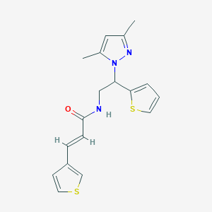 molecular formula C18H19N3OS2 B2802944 (E)-N-(2-(3,5-二甲基-1H-吡唑-1-基)-2-(噻吩-2-基)乙基)-3-(噻吩-3-基)丙烯酰胺 CAS No. 2035036-27-0