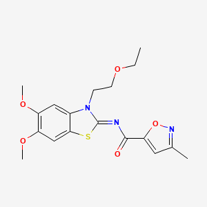 molecular formula C18H21N3O5S B2802948 (E)-N-(3-(2-乙氧乙基)-5,6-二甲氧基苯并噻嗪-2(3H)-基甲烯)-3-甲基异噁唑-5-甲酰胺 CAS No. 946256-93-5
