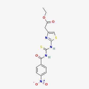 molecular formula C15H14N4O5S2 B2802977 Ethyl 2-[2-[(4-nitrobenzoyl)carbamothioylamino]-1,3-thiazol-4-yl]acetate CAS No. 431057-65-7
