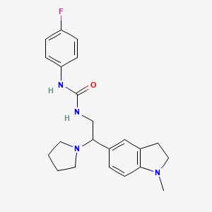 molecular formula C22H27FN4O B2802979 1-(4-Fluorophenyl)-3-(2-(1-methylindolin-5-yl)-2-(pyrrolidin-1-yl)ethyl)urea CAS No. 1171719-37-1