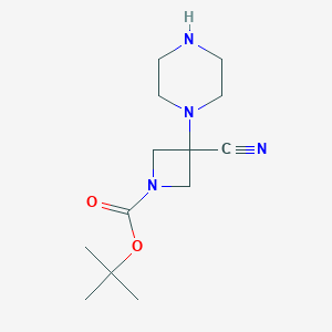 molecular formula C13H22N4O2 B2802981 叔丁基-3-氰基-3-(哌嗪-1-基)氮杂环丙烷-1-甲酸酯 CAS No. 1510918-82-7