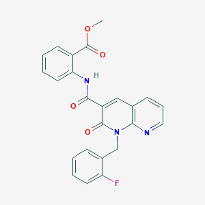 molecular formula C24H18FN3O4 B2803004 methyl 2-{1-[(2-fluorophenyl)methyl]-2-oxo-1,2-dihydro-1,8-naphthyridine-3-amido}benzoate CAS No. 1005296-20-7